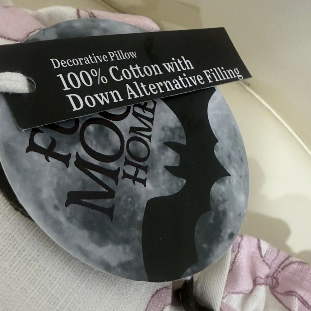 Full Moon Home Witch Hat & Bows White/Pink/Black Heart-Shaped Holiday Pillow